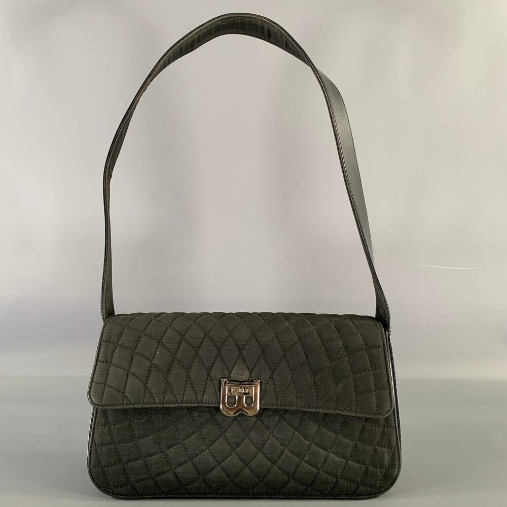 BALLY Black Silver Quilted Leather Fabric Shoulder Bag Handbag